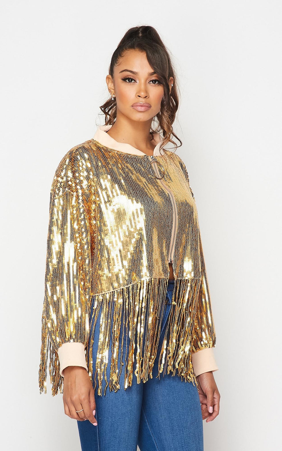 Gold Sequin Fringe Crop Jacket – SohoGirl.com