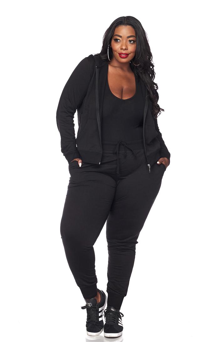 Plus Size Classic Zip Up Hoodie and Jogger Set – SohoGirl.com