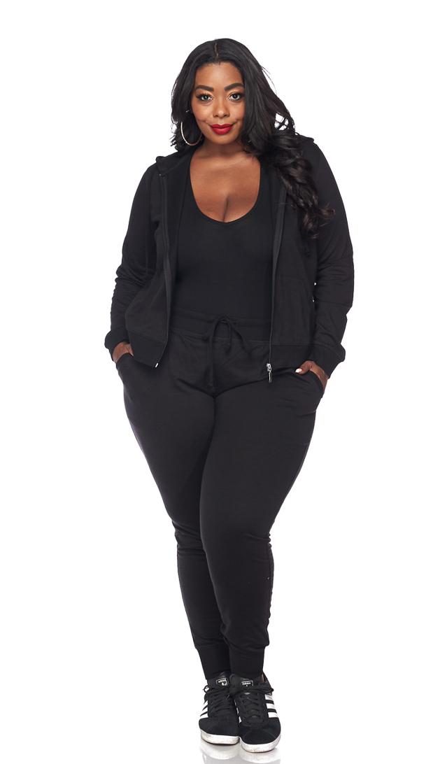 Plus Size Classic Zip Up Hoodie and Jogger Set – SohoGirl.com