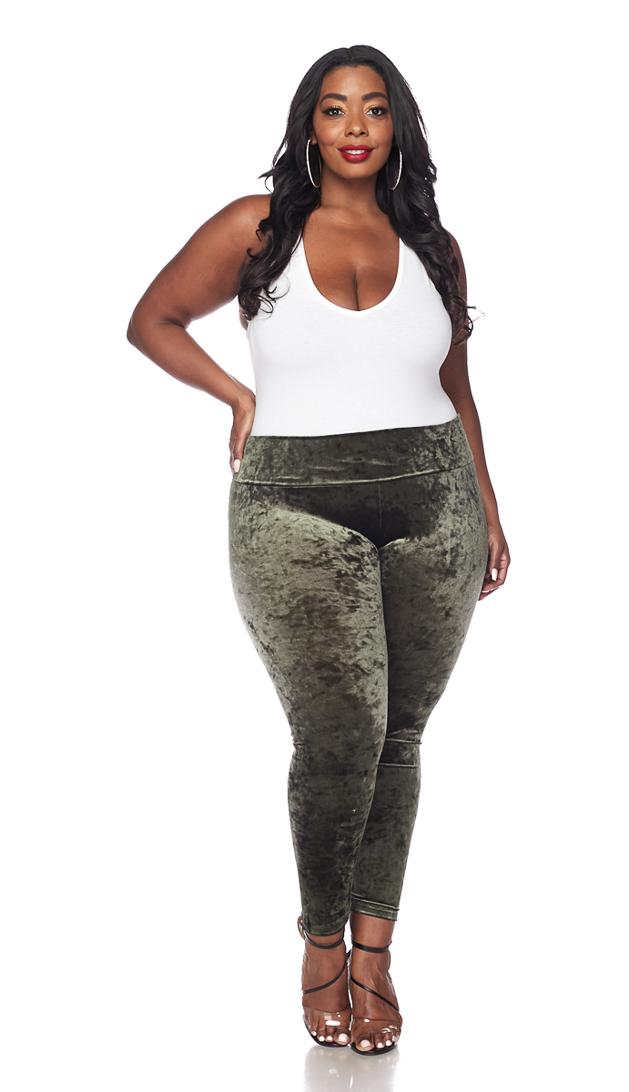 Brushed Olive Holiday Leaf Extra Plus Size Leggings - 3X-5X