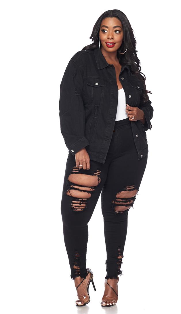 Plus Size Classic Denim Jacket Black 