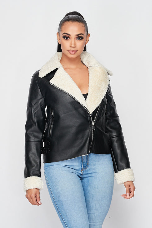 Sherpa Lined Faux Leather Jacket - Black – SohoGirl.com