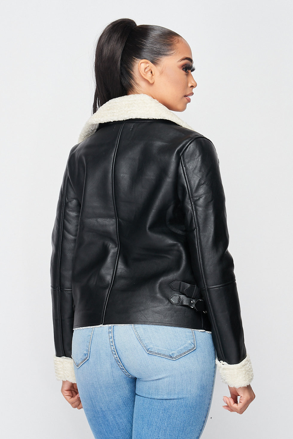 Sherpa Lined Faux Leather Jacket - Black – SohoGirl.com