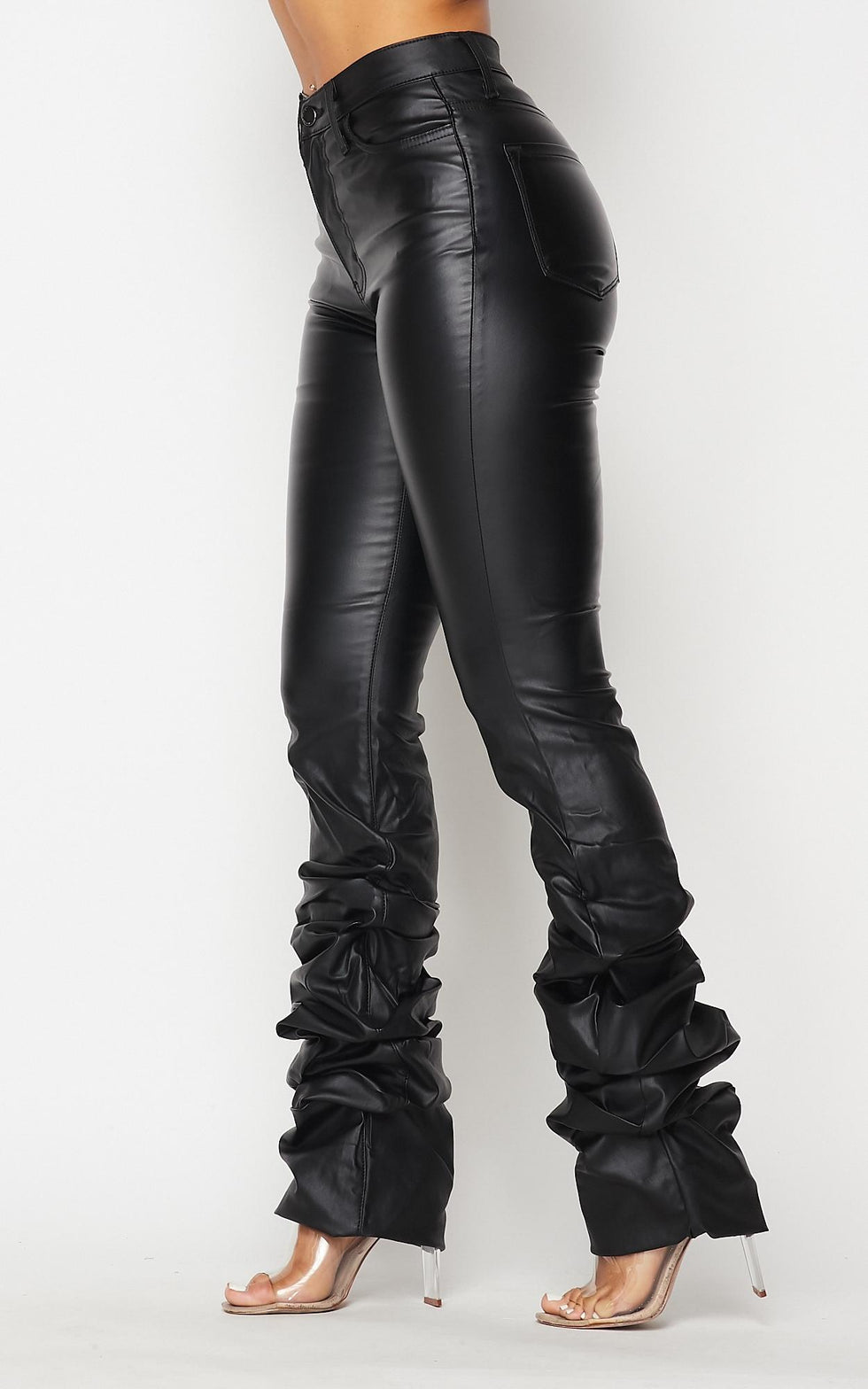 Vibrant Jeans Scrunch Up Bootcut Black Faux Leather Pants | SohoGirl.com