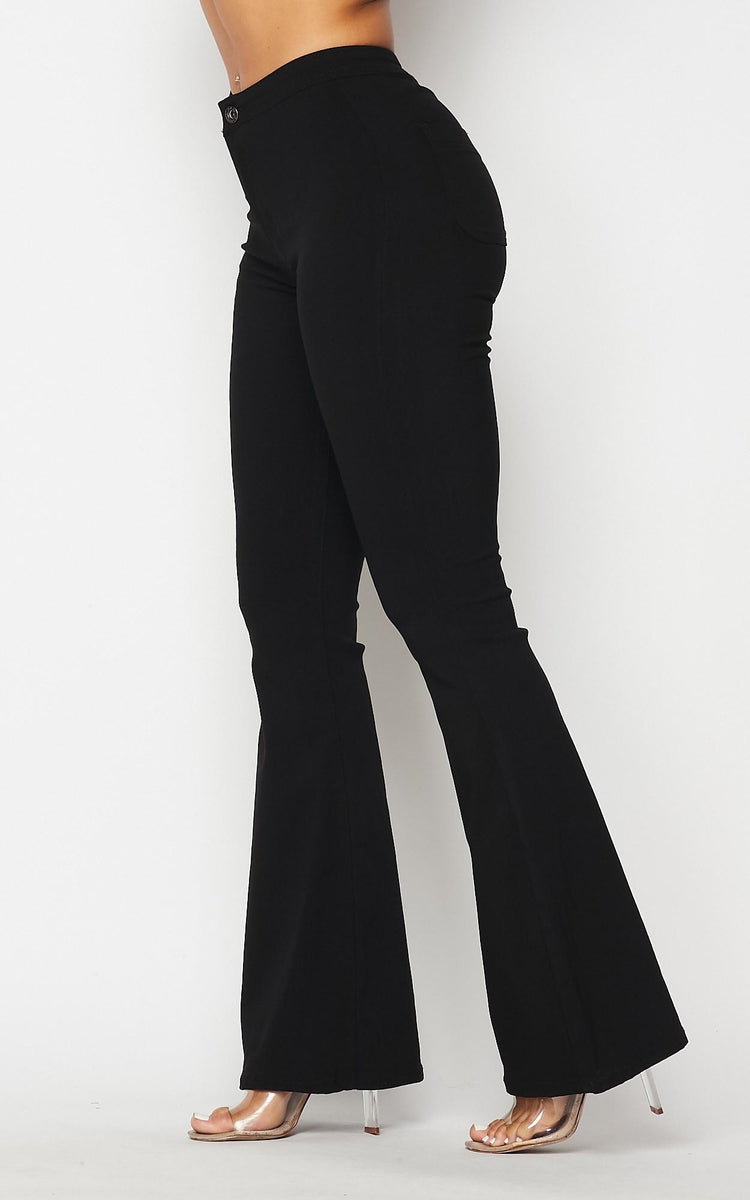 Bell Bottom High Waisted Stretchy Jeans - Black – SohoGirl.com