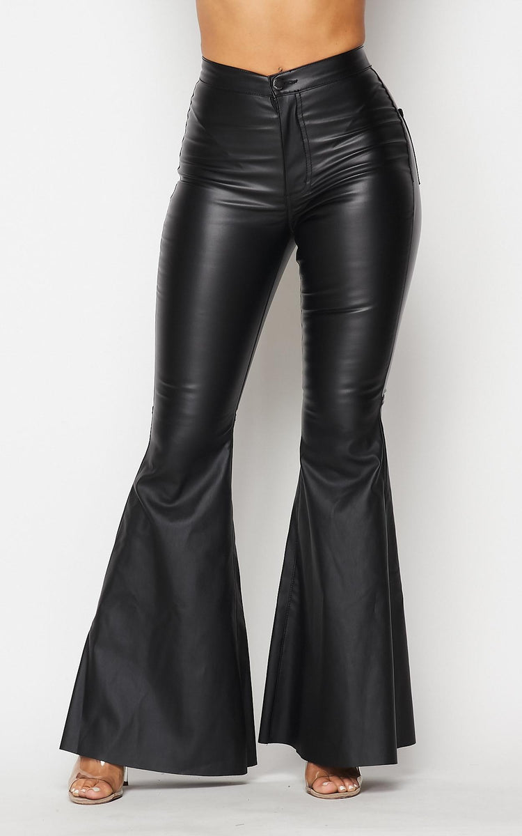 Vibrant Faux Leather Bell Bottom Pants (1-3XL) - Black – SohoGirl.com