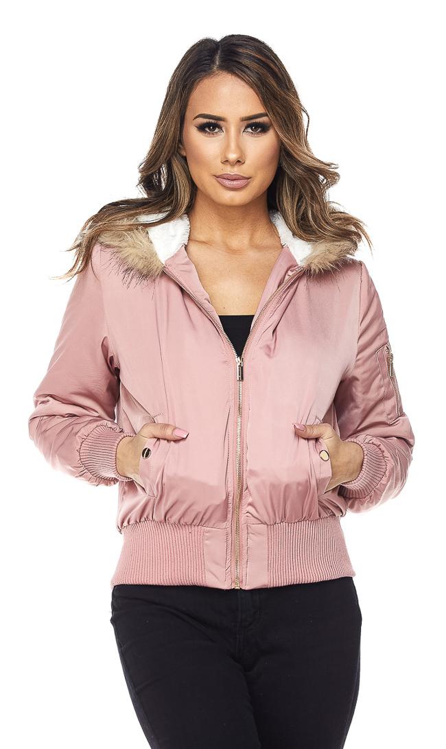 Pink Faux Fur Lined Zippered Bomber Jacket – SohoGirl.com