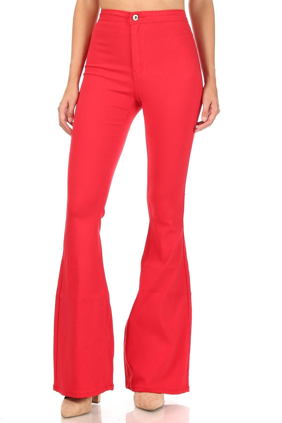 High Waisted Stretchy Red Bell Bottom Jeans 1781