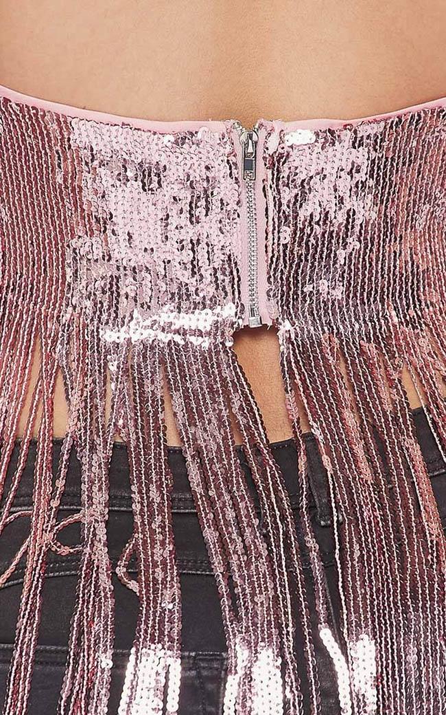 Strapless Sequin Fringe Tube Top - Rose Gold – SohoGirl.com