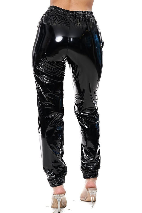 Glossy Leather Jogger Pants - Metallic Black – SohoGirl.com