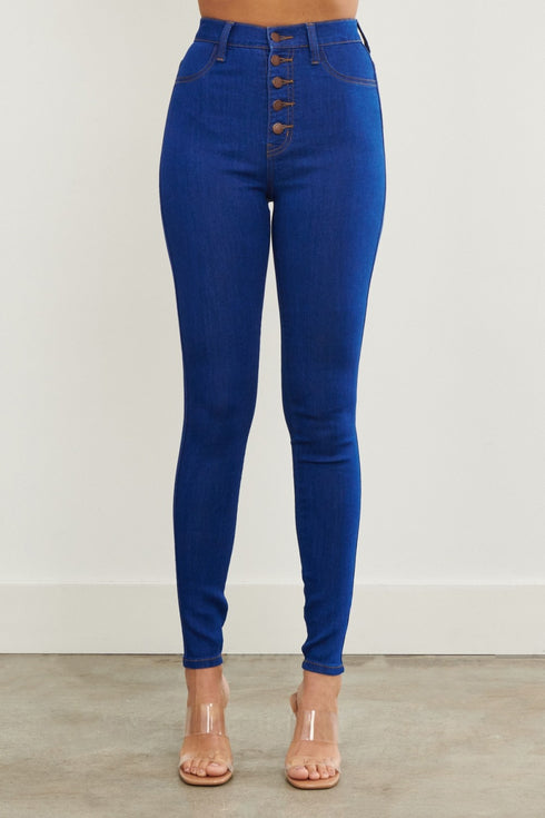 Vibrant 5-Button Super High Waisted Skinny Jeans - Blue – SohoGirl.com