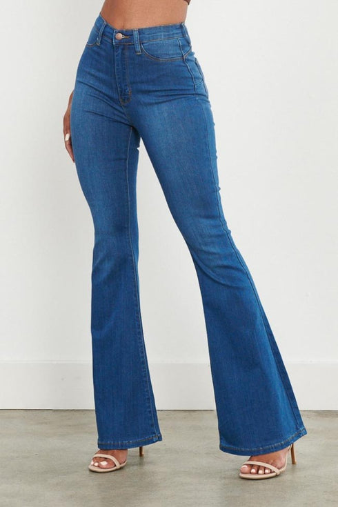 Vibrant Super High Waisted Curvy Flare Jeans - Medium Denim – SohoGirl.com