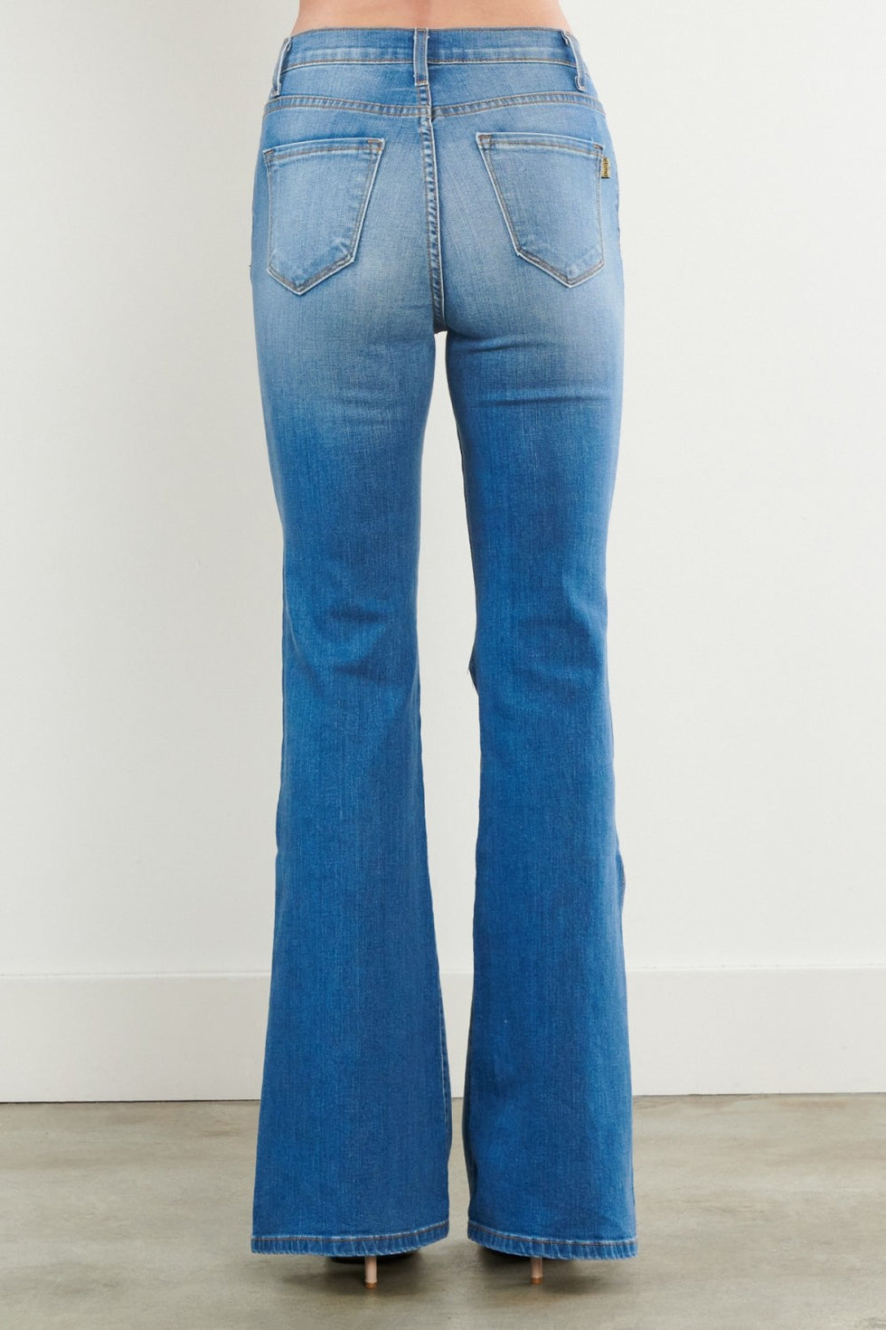 High Waist Knee Cut Flare Jeans With Slit- Medium Denim – SohoGirl.com