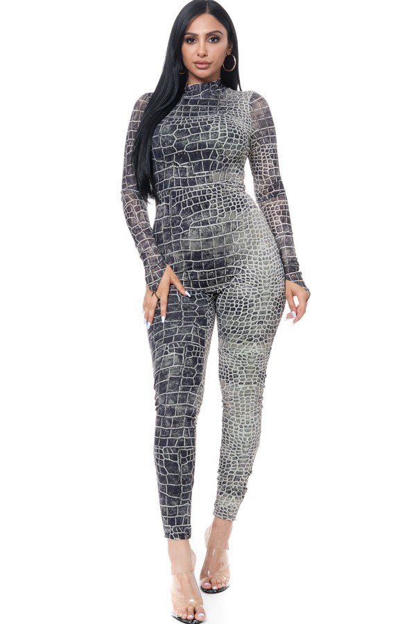Snake Skin Print Jumpsuit - Grey – SohoGirl.com