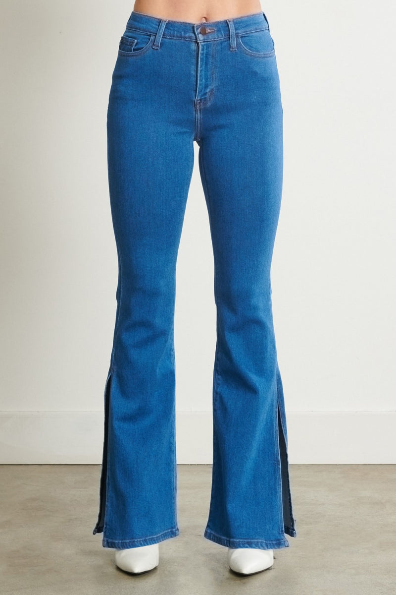 High Rise Flare Jeans With Slit - Medium Denim – SohoGirl.com