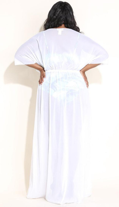 Plus Size White Sheer Mesh Maxi Duster