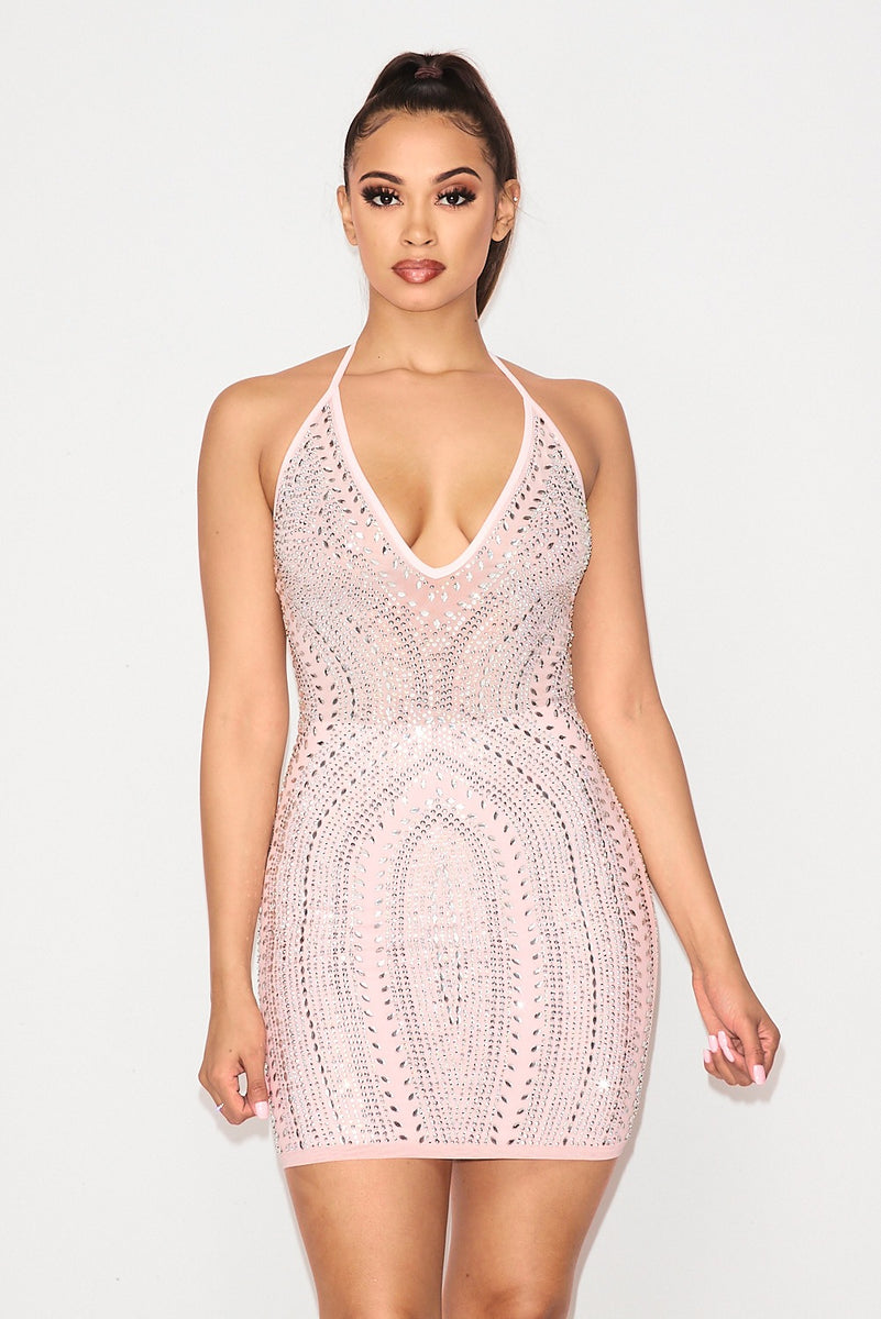 Studded Bodycon Mini Dress - Light Pink – SohoGirl.com