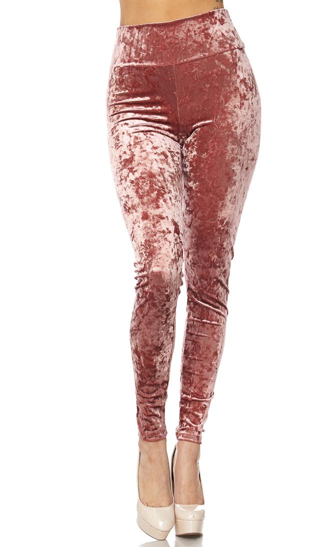 Pink Crushed Velvet High Waisted Leggings (Plus Sizes Available ...