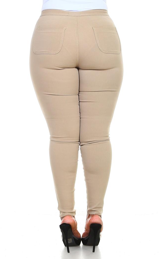 Plus Size Super High Waisted Stretchy Skinny Jeans Khaki 8195