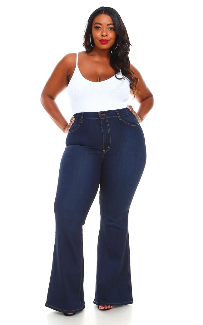 Women's Plus size High Waisted Bell Bottom Jeans – SohoGirl.com