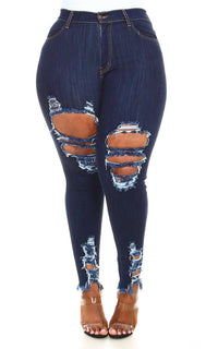 plus size blue ripped jeans
