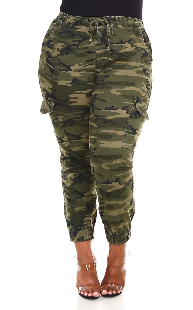 Plus Size Drawstring Camouflage Cargo Jogger Pants