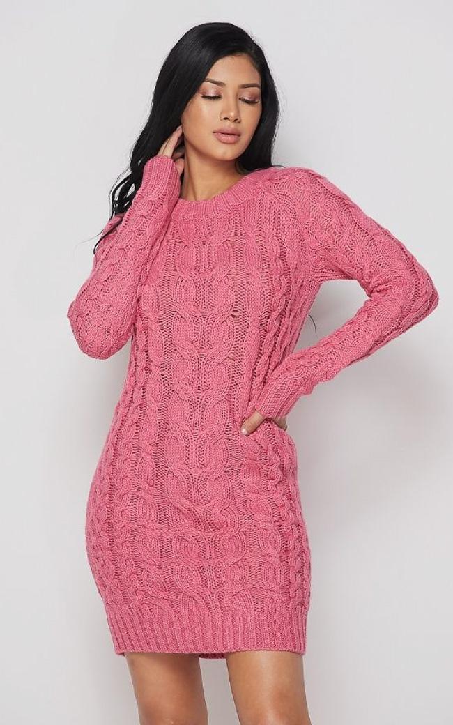 Cable Knit Mini Sweater Dress - Pink – SohoGirl.com