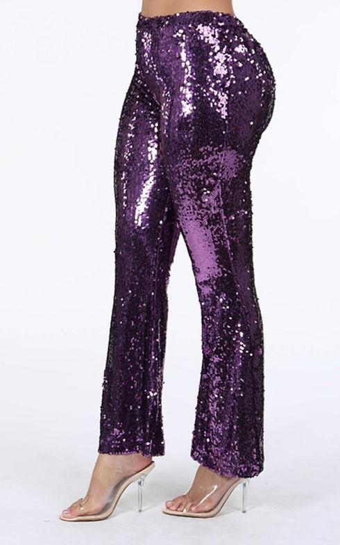 Sequin Flare Bell Bottom Pants - Purple – SohoGirl.com