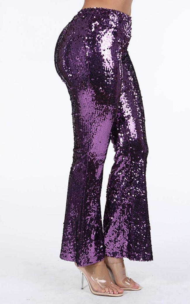 Sequin Flare Bell Bottom Pants - Purple – SohoGirl.com