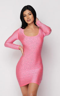 long sleeve neon pink dress