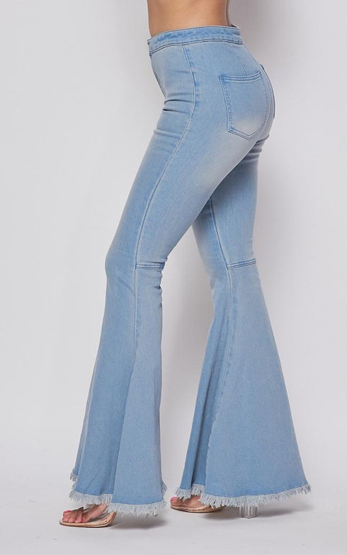 Wide Leg High Waisted Bell Bottom Jeans - Light Denim – SohoGirl.com