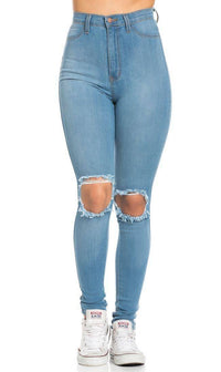 light blue high waisted ripped skinny jeans