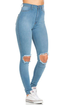 Ripped Knee Super High Waisted Skinny Jeans (Plus Sizes Available)- Li ...