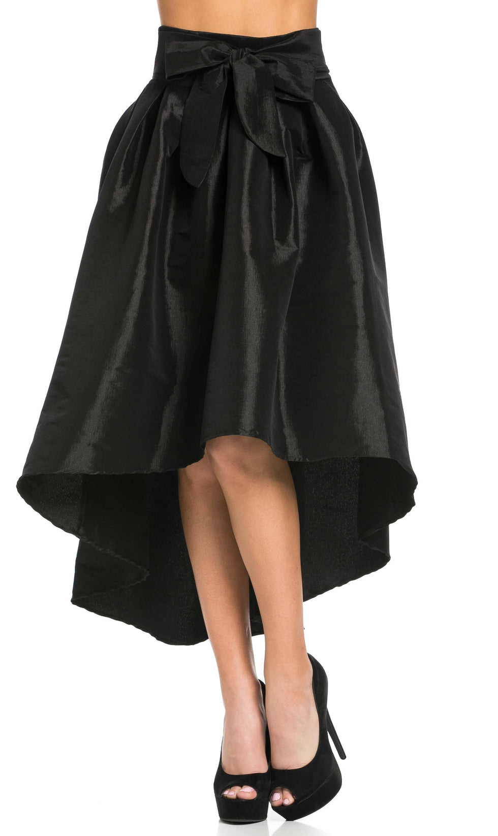 High-Low Taffeta Pleated Midi-Skirt in Black – SohoGirl.com