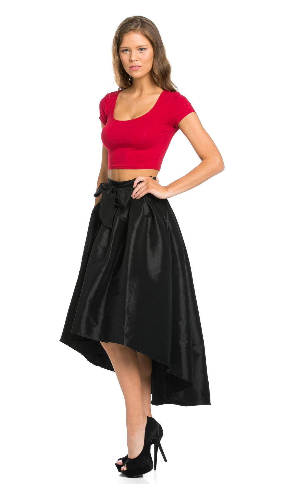 High-Low Taffeta Pleated Midi-Skirt in Black – SohoGirl.com