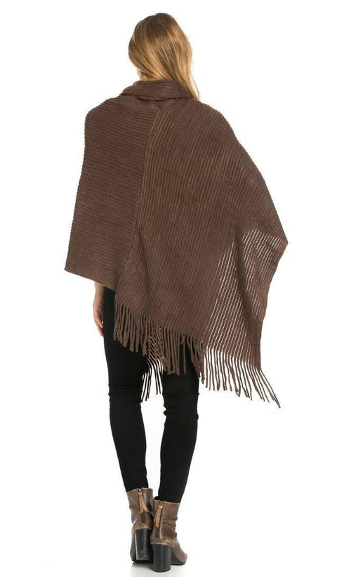 Solid Ribbed Cowl Neck Poncho in Brown – SohoGirl.com