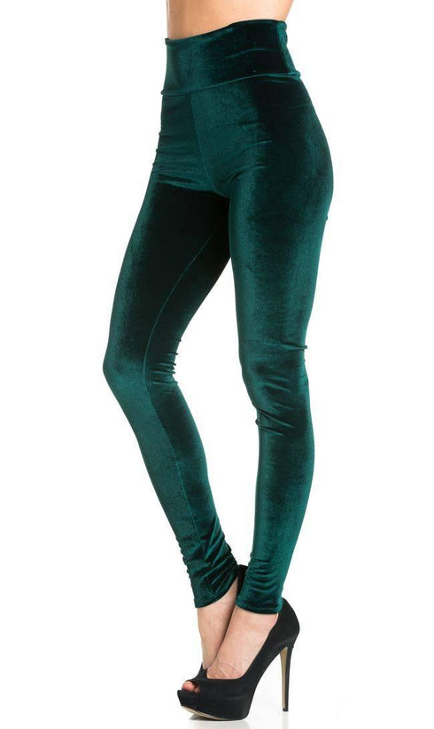 Forest Green High Waisted Velvet Leggings