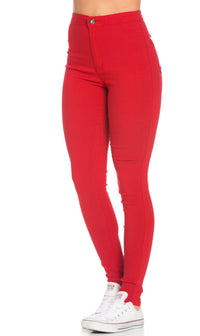 red high waisted skinny jeans