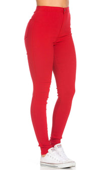 red high waisted skinny jeans