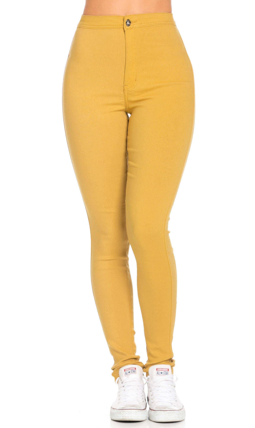 Super High Waisted Stretchy Skinny Jeans Mustard 4969