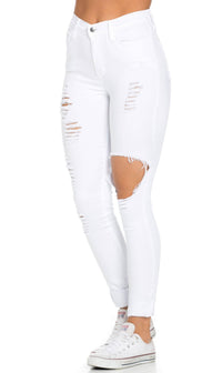 High Waisted Distressed Skinny Jeans in White (Plus Sizes Available ...
