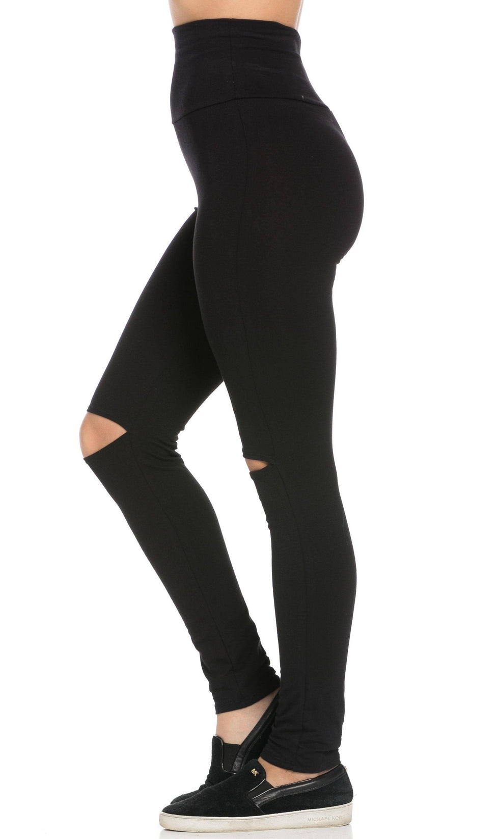 Black Knee Slit Super High Waisted Leggings (Plus Sizes Available ...