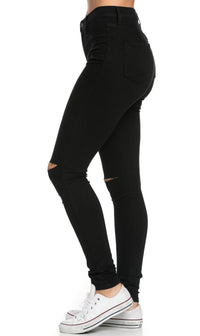 High Waisted Knee Slit Skinny Jeans in Black – SohoGirl.com