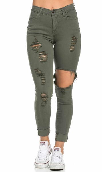 High Waisted Distressed Skinny Jeans in Olive (Plus Sizes Available ...