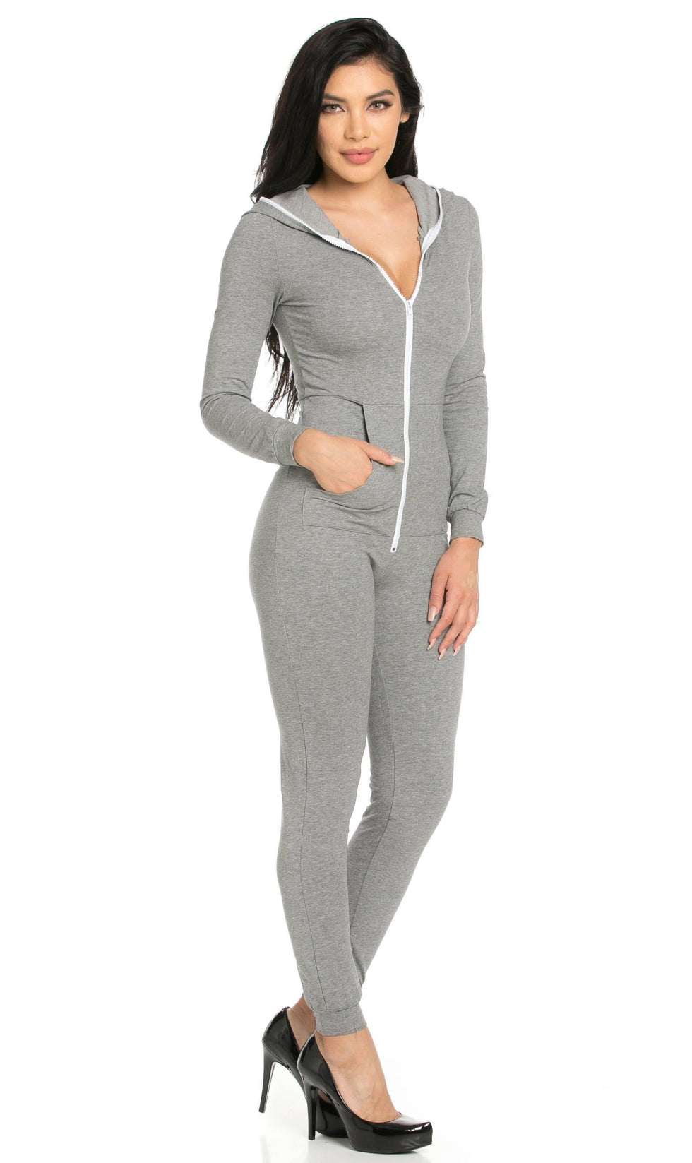 Hooded Zipped Up Jumpsuit Onesie in Gray – SohoGirl.com