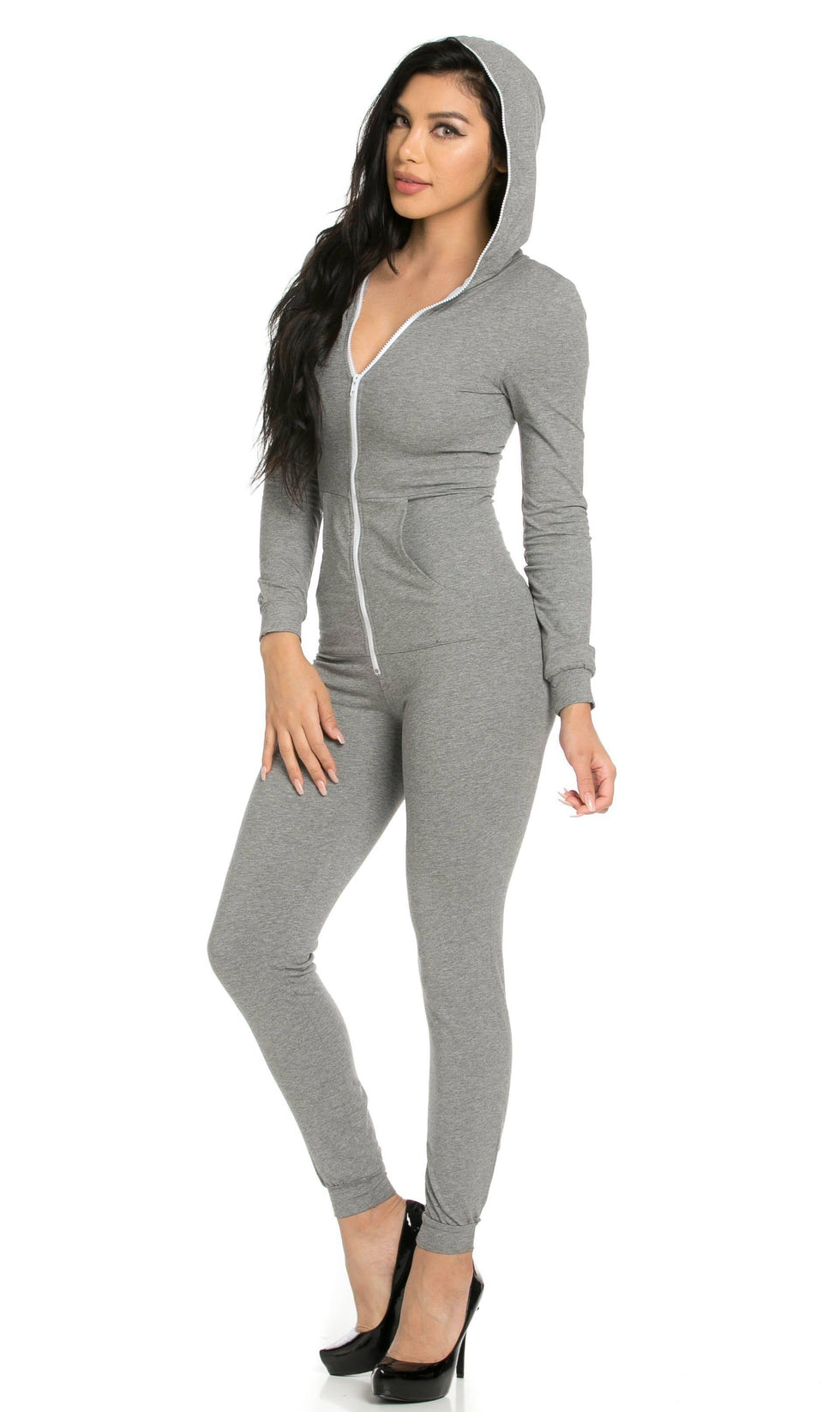 Hooded Zipped Up Jumpsuit Onesie in Gray – SohoGirl.com