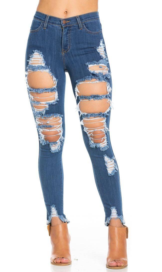 Destroyed Skinny Jeans in Blue – SohoGirl.com