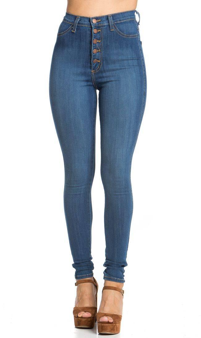 5-Button High Waisted Skinny Jeans- Blue – SohoGirl.com