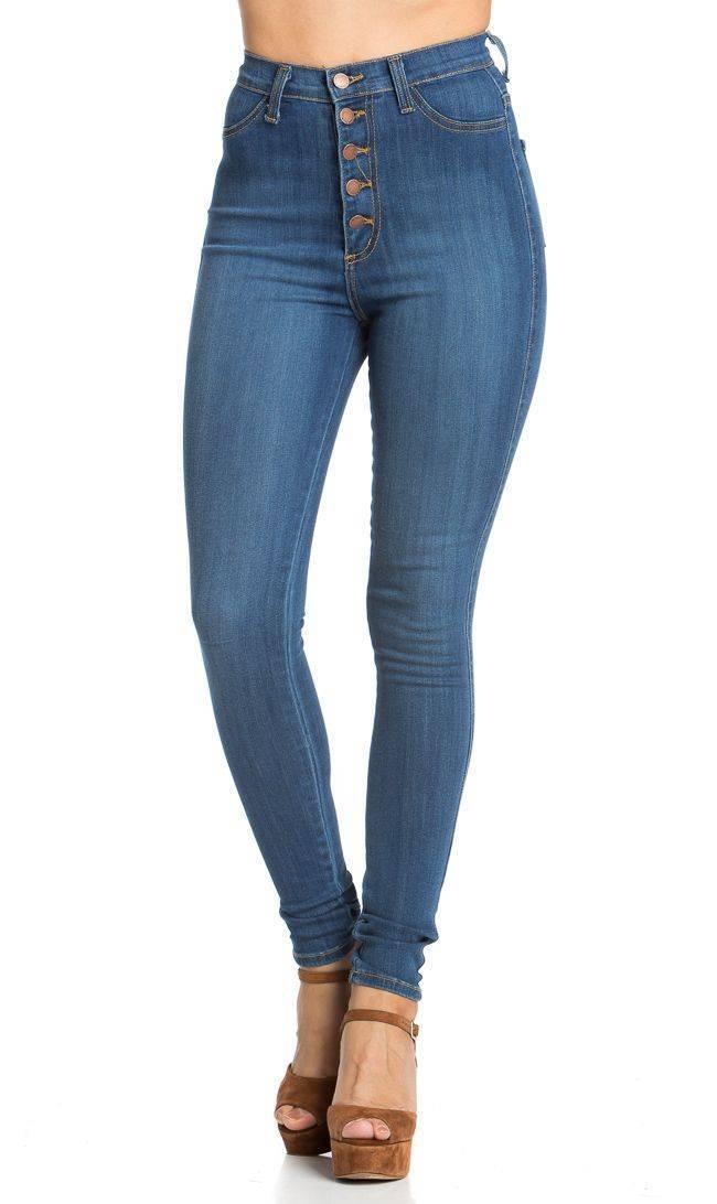 5-Button High Waisted Skinny Jeans- Blue – SohoGirl.com