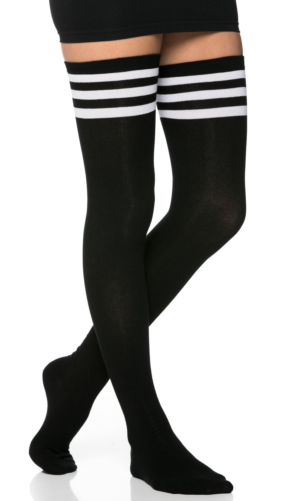 Collegiate Striped Thigh High Socks In Black 6898